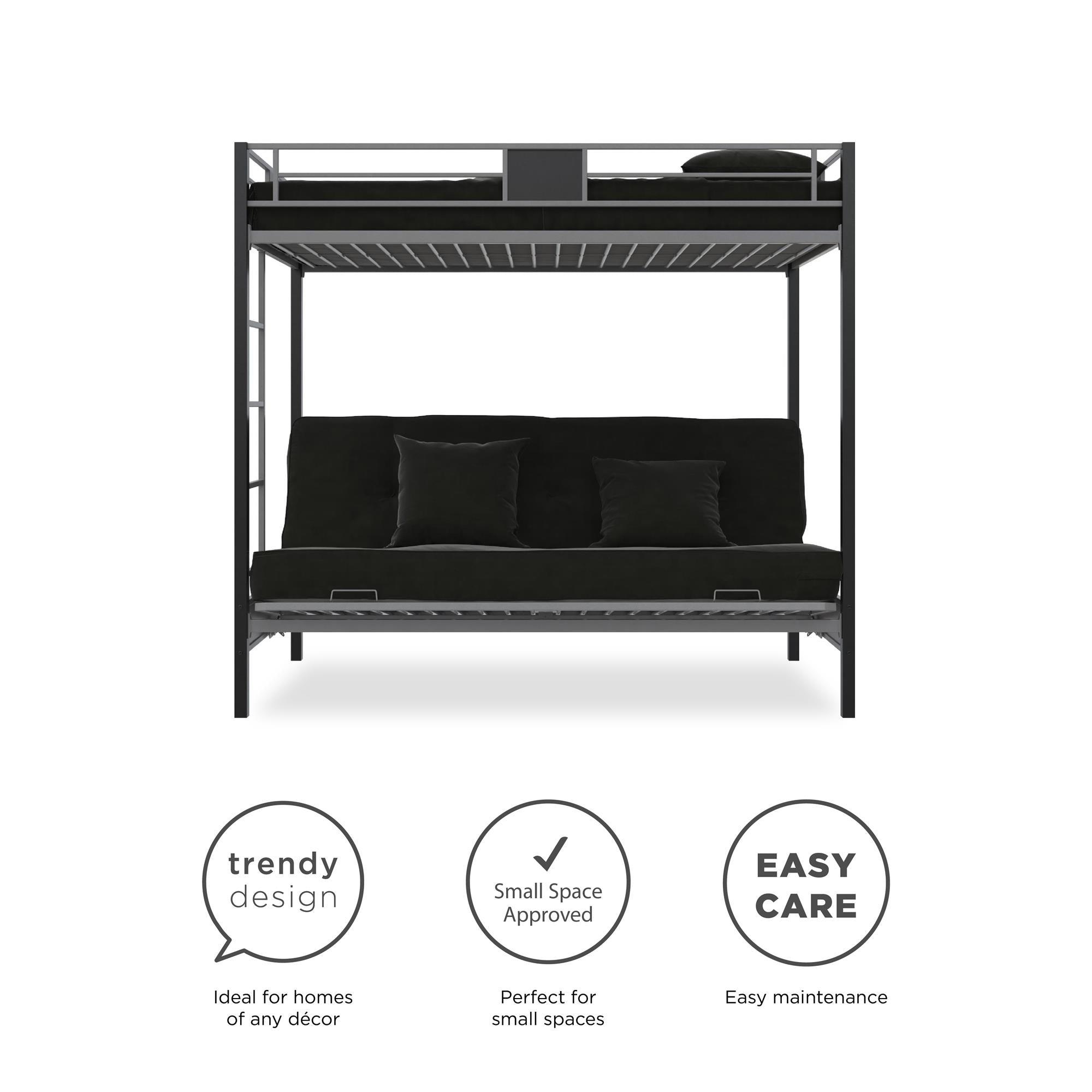 DHP Silver Screen Futon Bunk Bed - Silver - Twin-Over-Futon