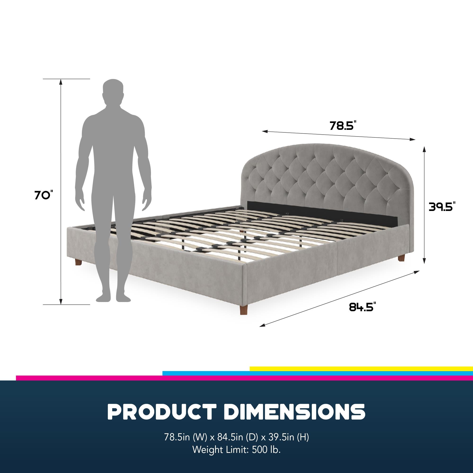 DHP Ilena Upholstered Bed Frame - Light Gray - King