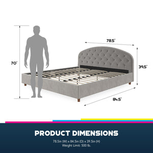 DHP Ilena Upholstered Bed Frame - Light Gray - King