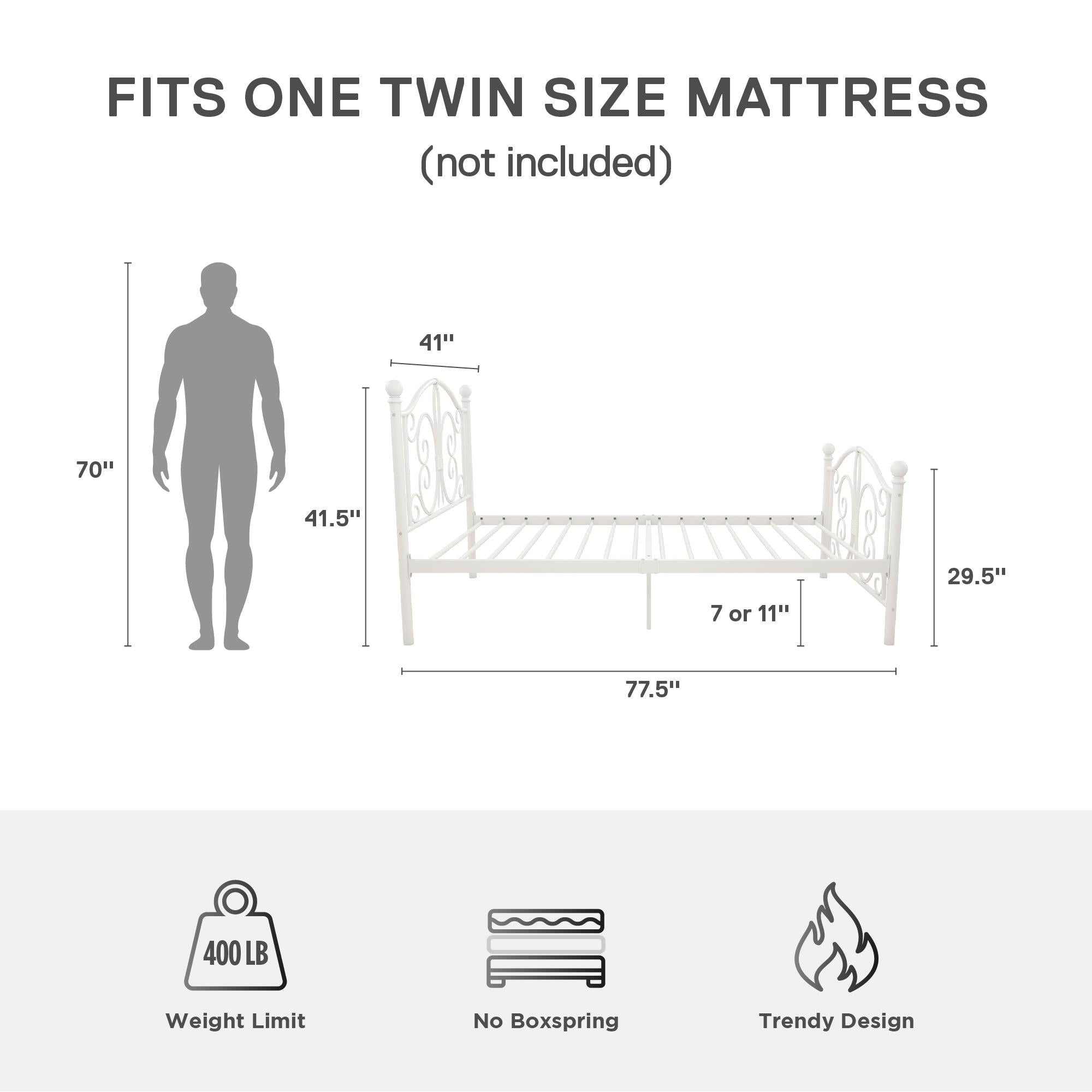 DHP Bombay Metal Bed Frame - White - Twin