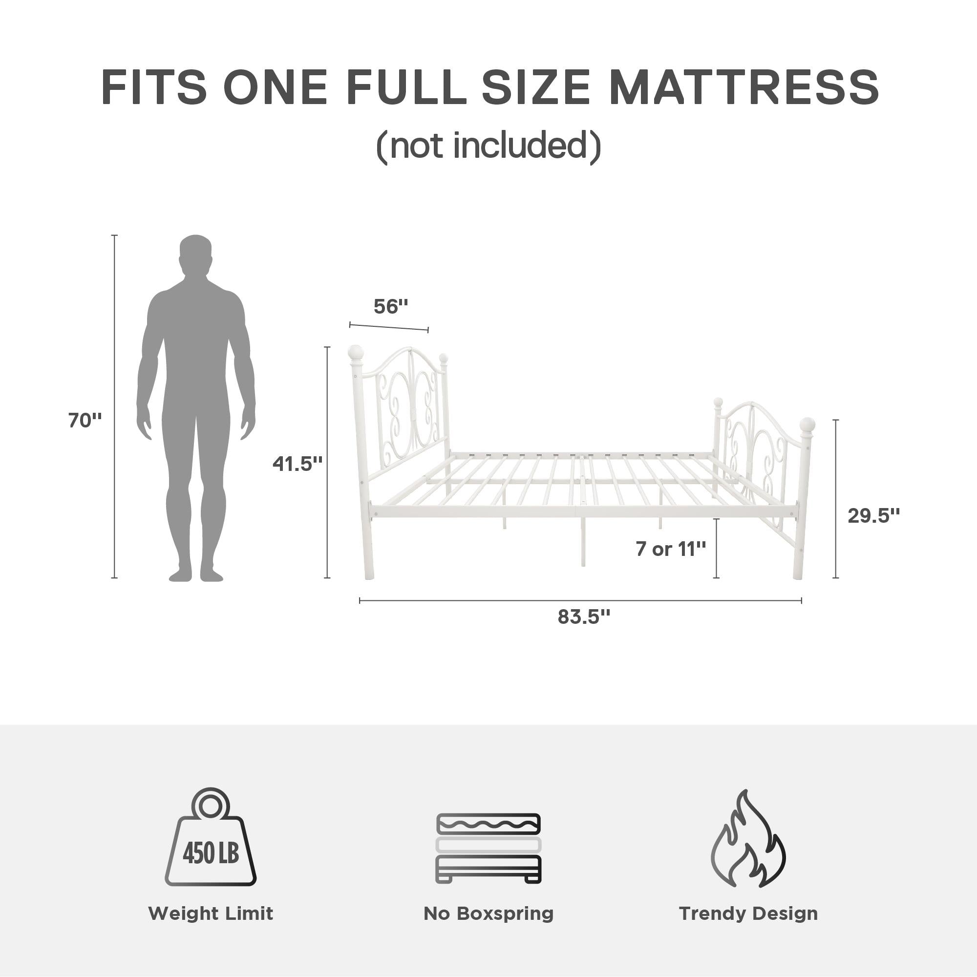 DHP Bombay Metal Bed Frame - White - Full