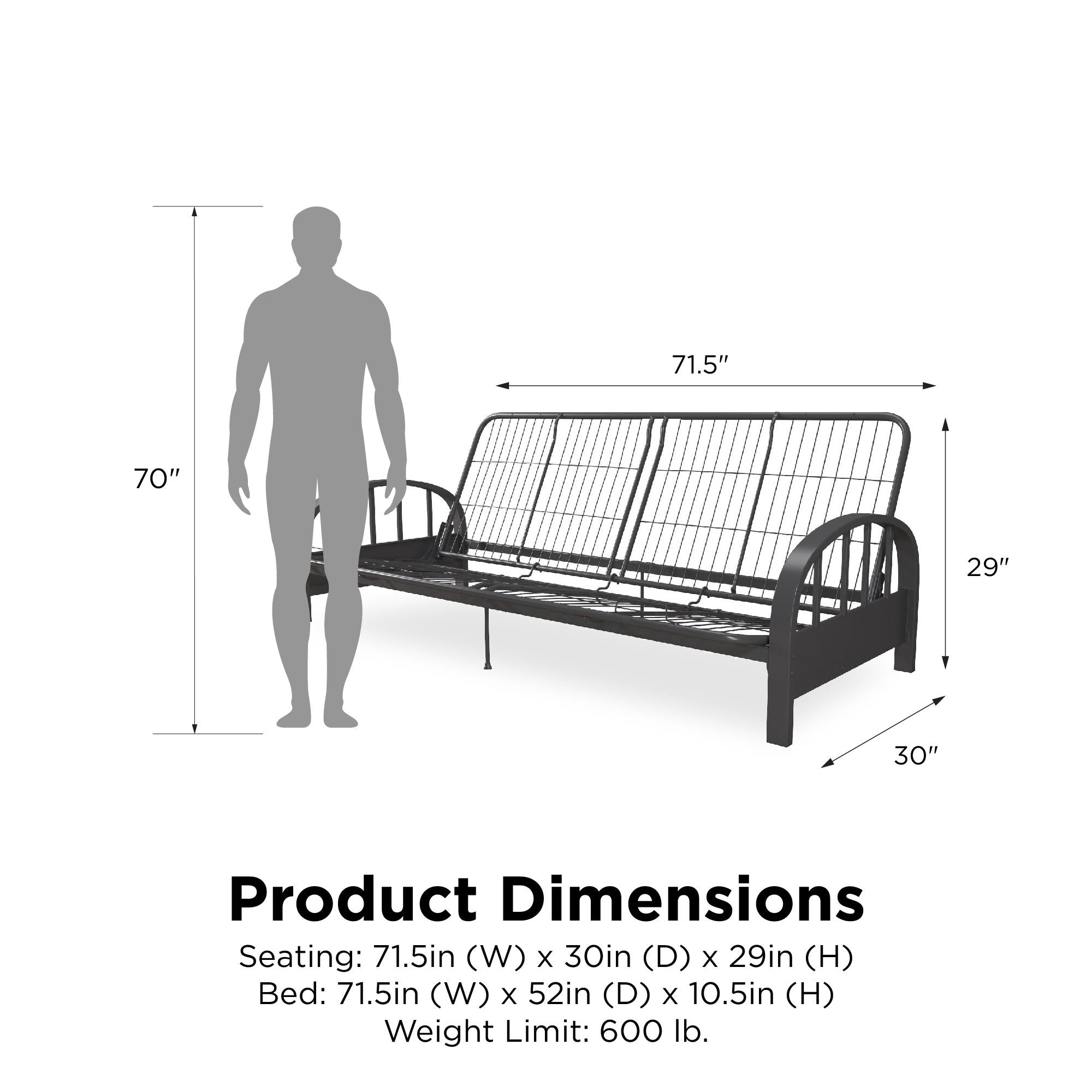 DHP Aiden Metal Futon Frame - Gray