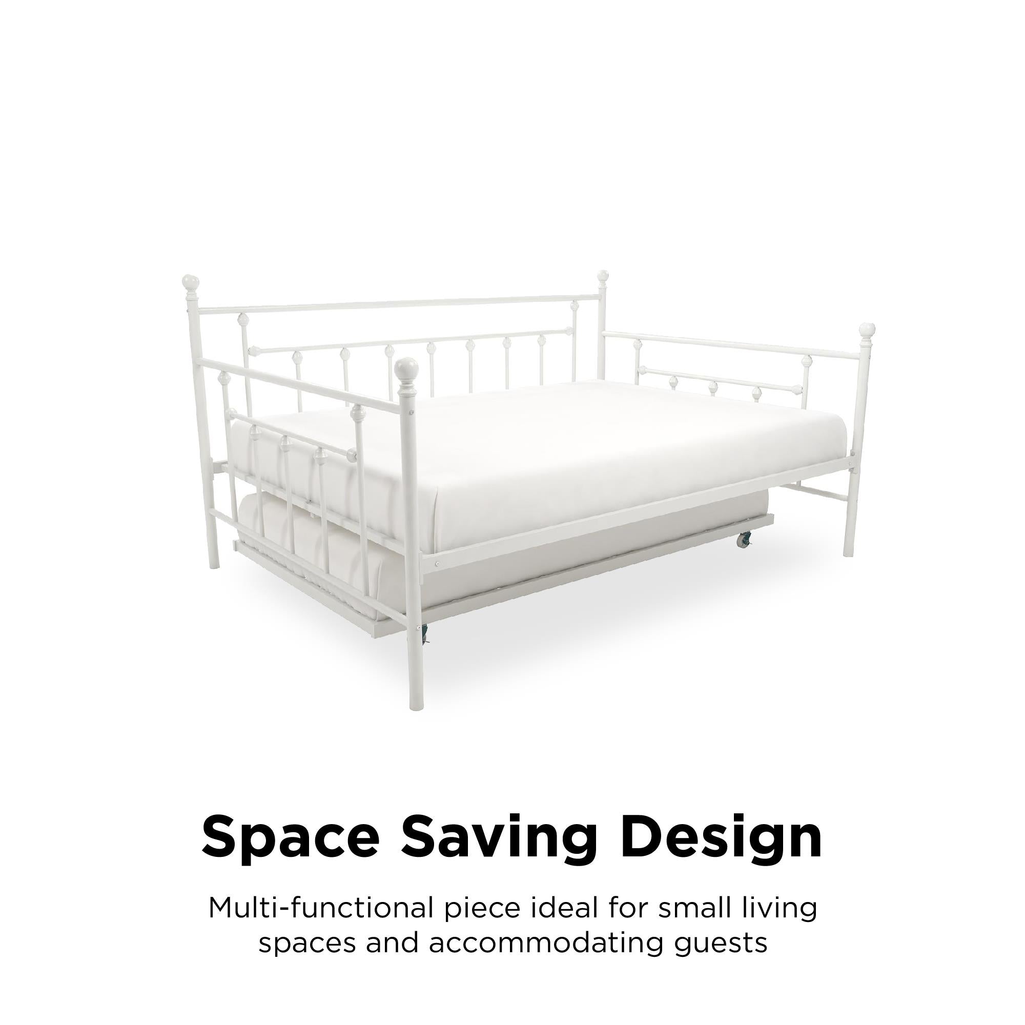 DHP Manila Metal Daybed with Trundle - White - Full