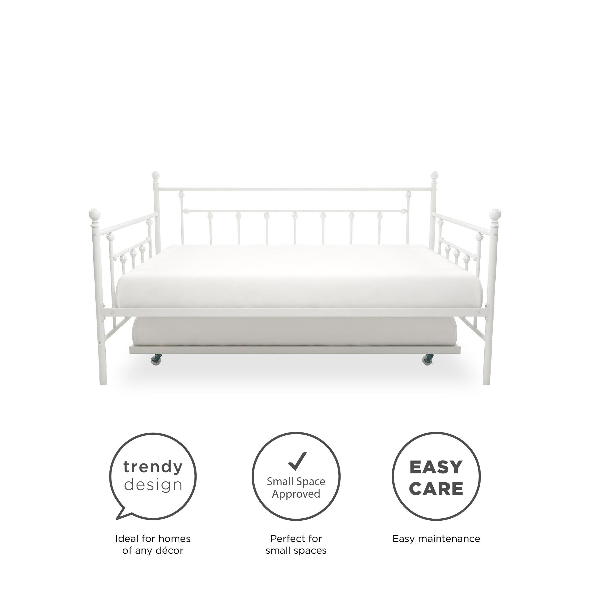 DHP Manila Metal Daybed with Trundle - White - Full