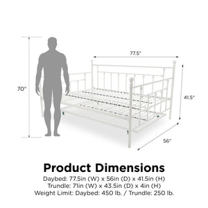 DHP Manila Metal Daybed with Trundle - White - Full