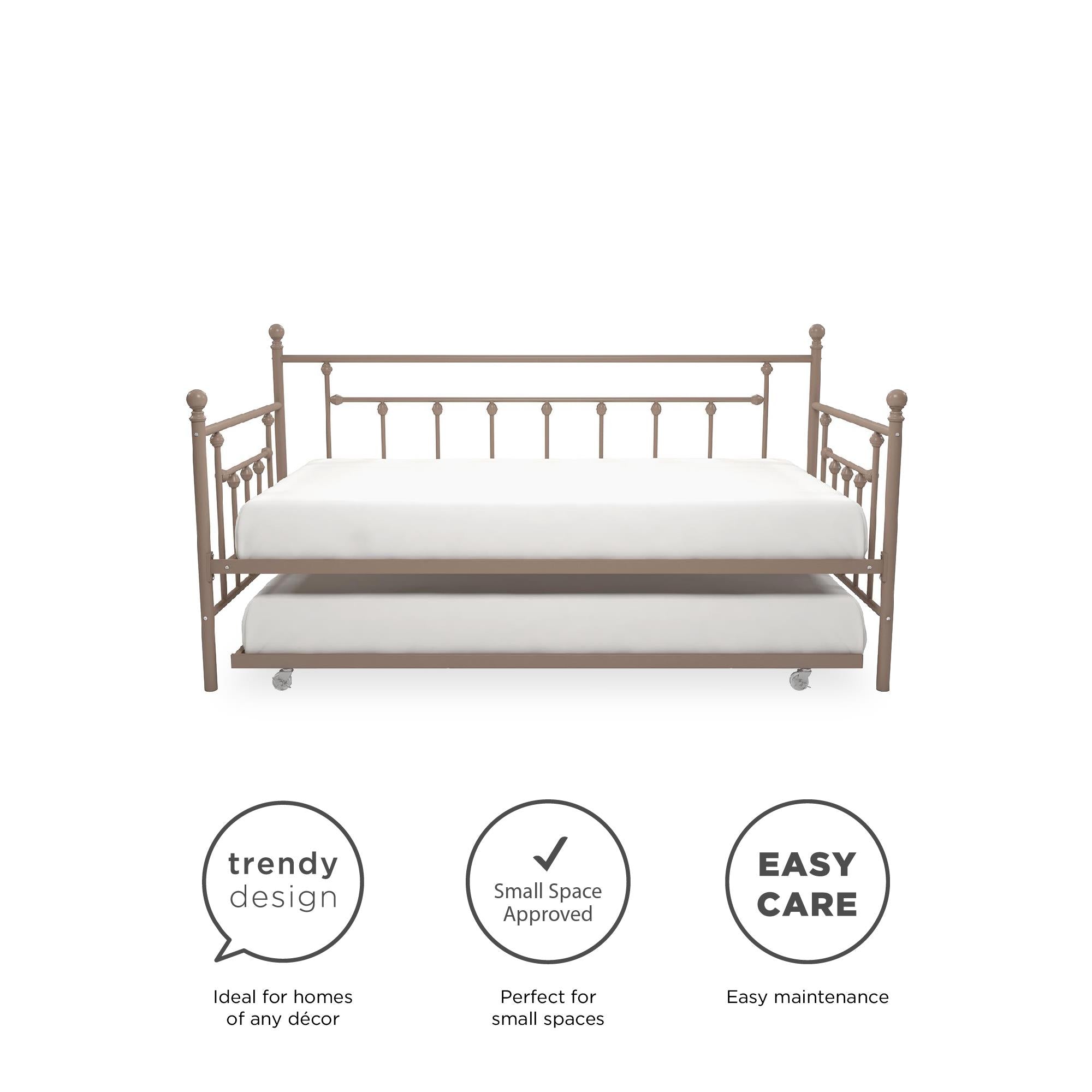 DHP Manila Metal Daybed with Trundle - Millennial Pink - Twin