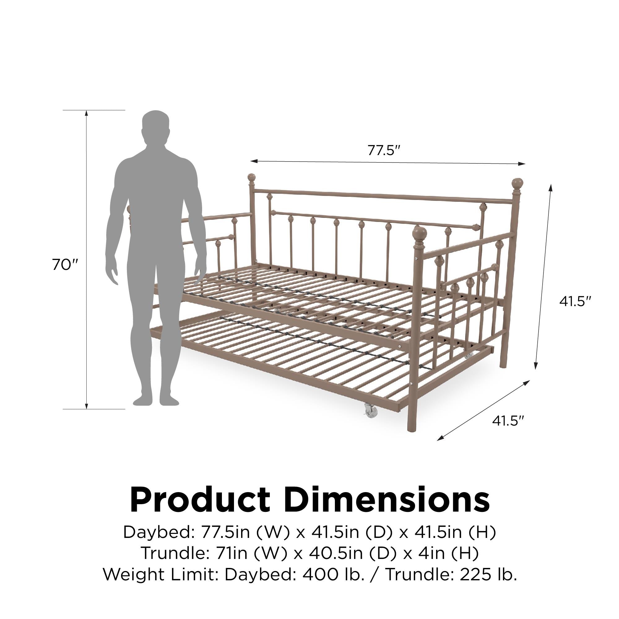DHP Manila Metal Daybed with Trundle - Millennial Pink - Twin