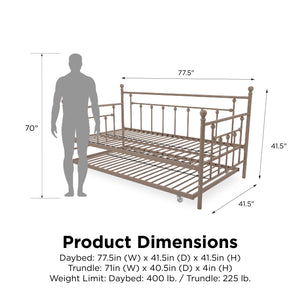 DHP Manila Metal Daybed with Trundle - Millennial Pink - Twin