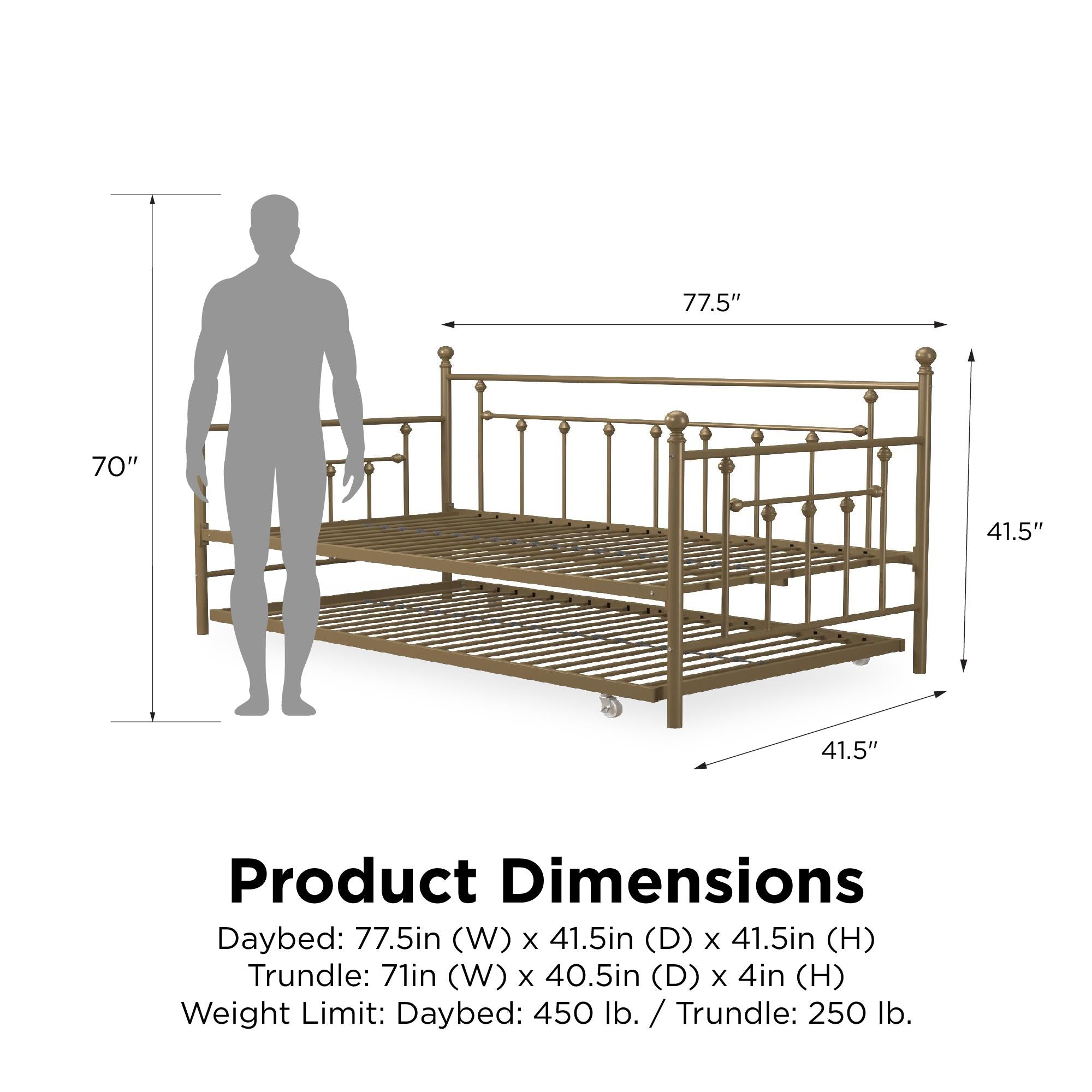 DHP Manila Metal Daybed with Trundle - Gold - Twin