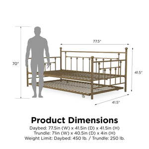 DHP Manila Metal Daybed with Trundle - Gold - Twin