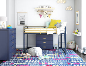 Little Seeds Monarch Hill Haven Twin Size Metal Junior Loft Bed, Navy - Navy - Twin