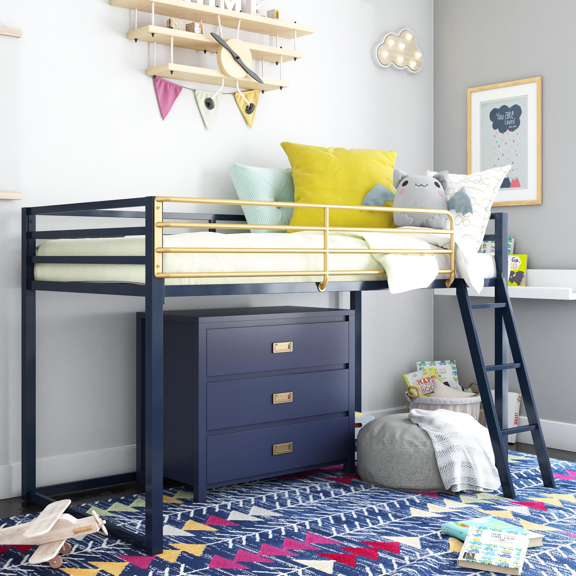 Little Seeds Monarch Hill Haven Twin Size Metal Junior Loft Bed, Navy - Navy - Twin