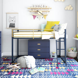 Little Seeds Monarch Hill Haven Twin Size Metal Junior Loft Bed, Navy - Navy - Twin