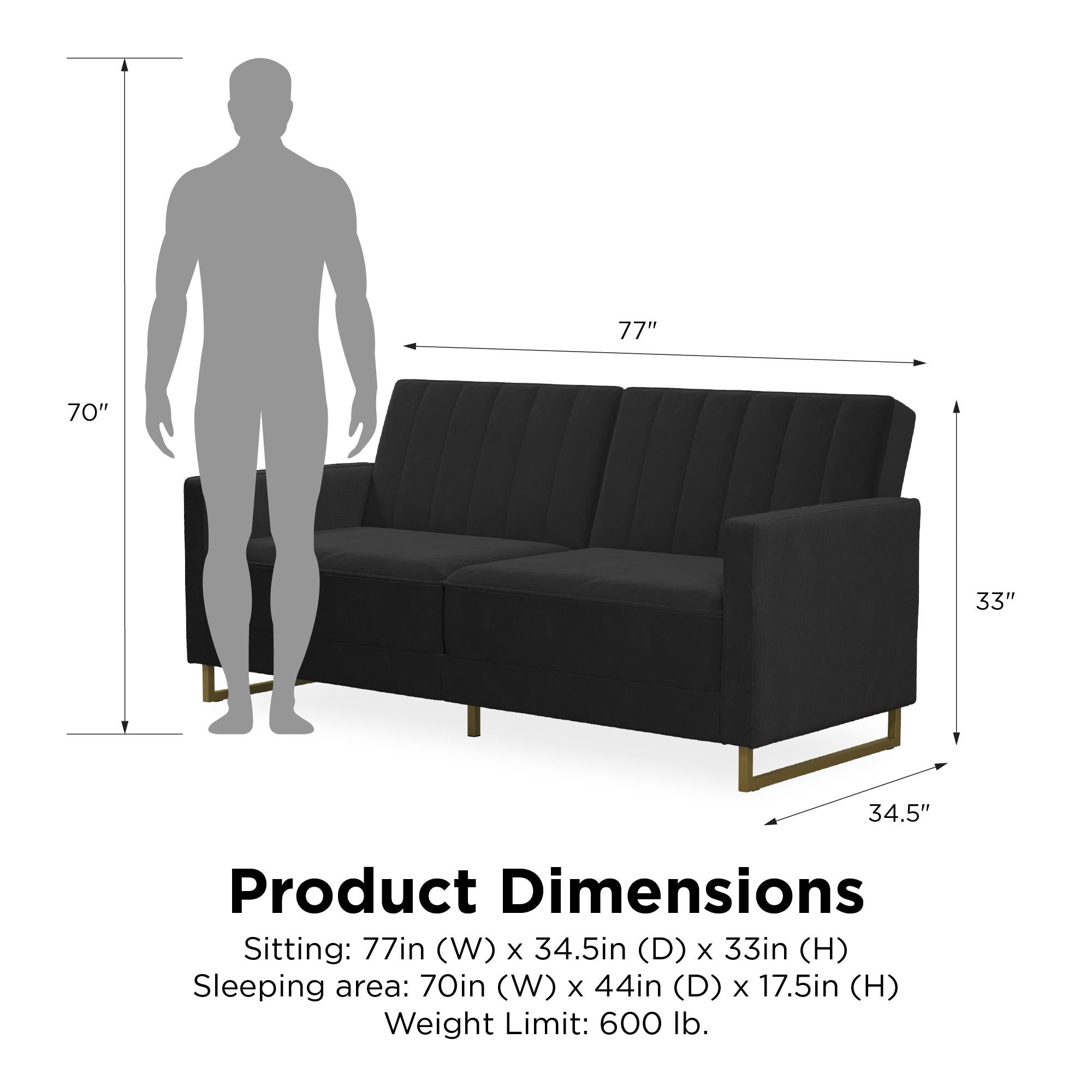Novogratz Skylar Futon Sofa Bed - Black