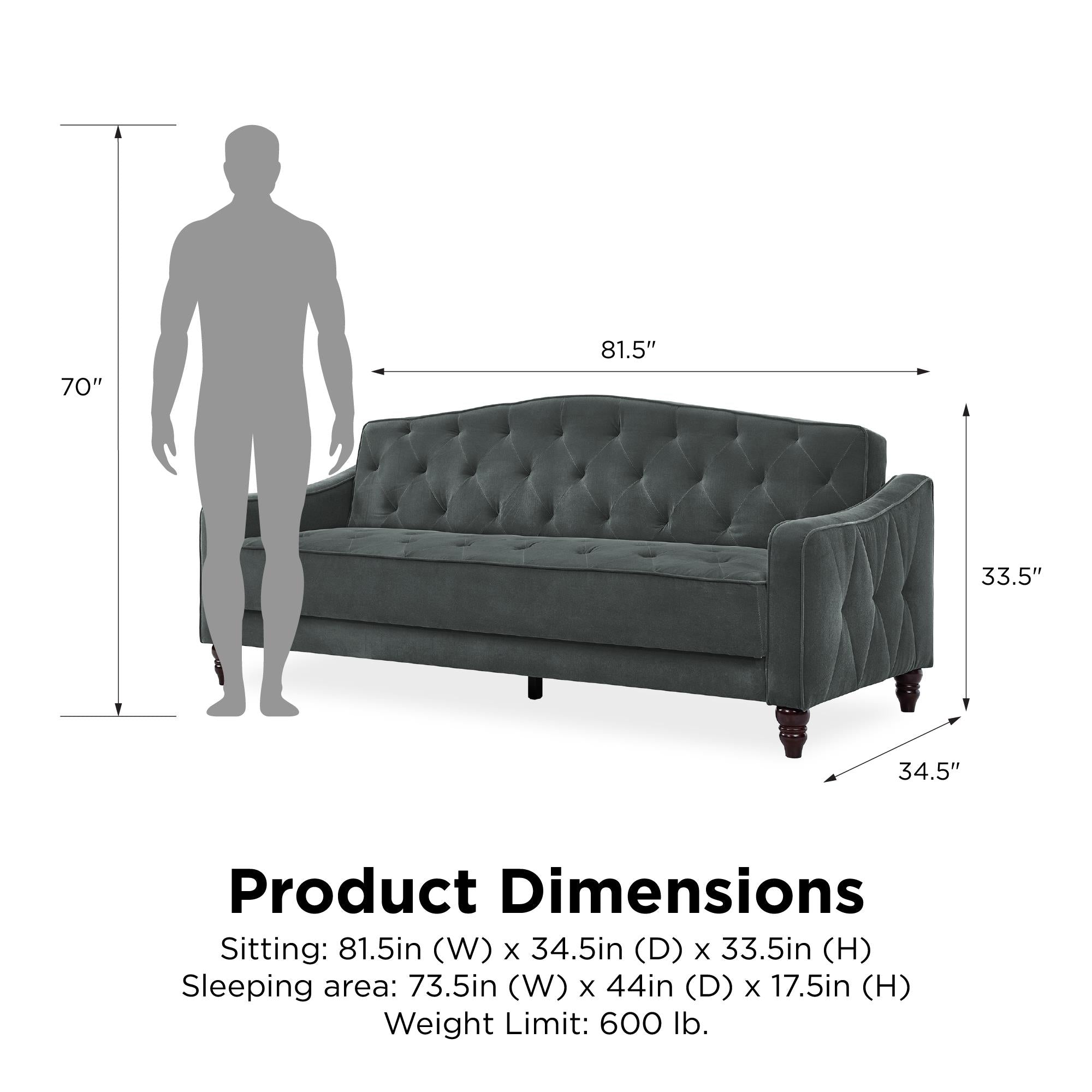 Novogratz Vintage Tufted Sofa Sleeper II - Dark Gray