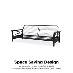 DHP Nadine Metal Futon Frame with Wood Arms - Black - Full