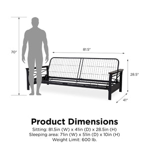 DHP Nadine Metal Futon Frame with Wood Arms - Black - Full