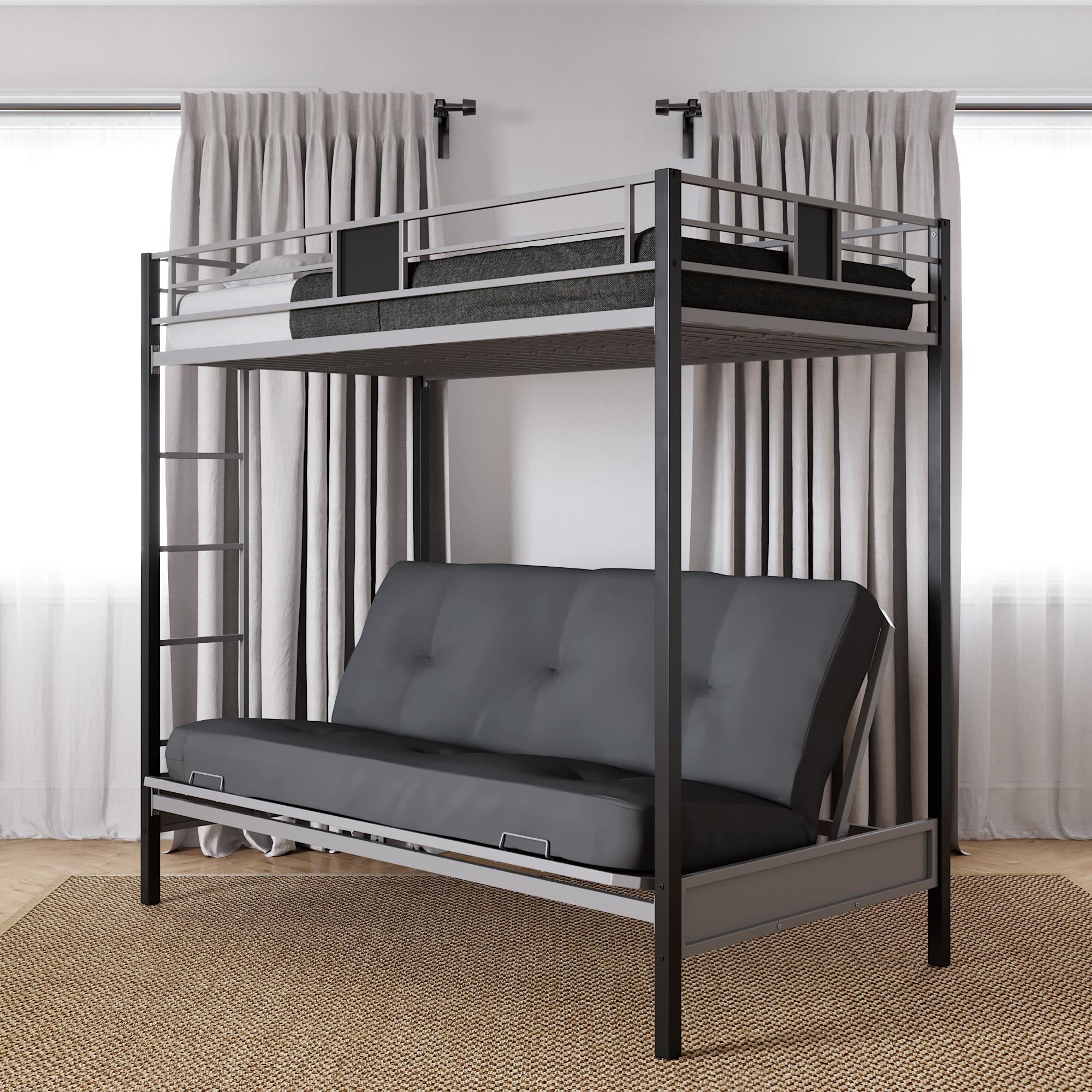 DHP Silver Screen Futon Bunk Bed - Silver - Twin-Over-Futon