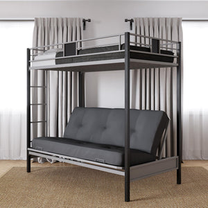 DHP Silver Screen Futon Bunk Bed - Silver - Twin-Over-Futon