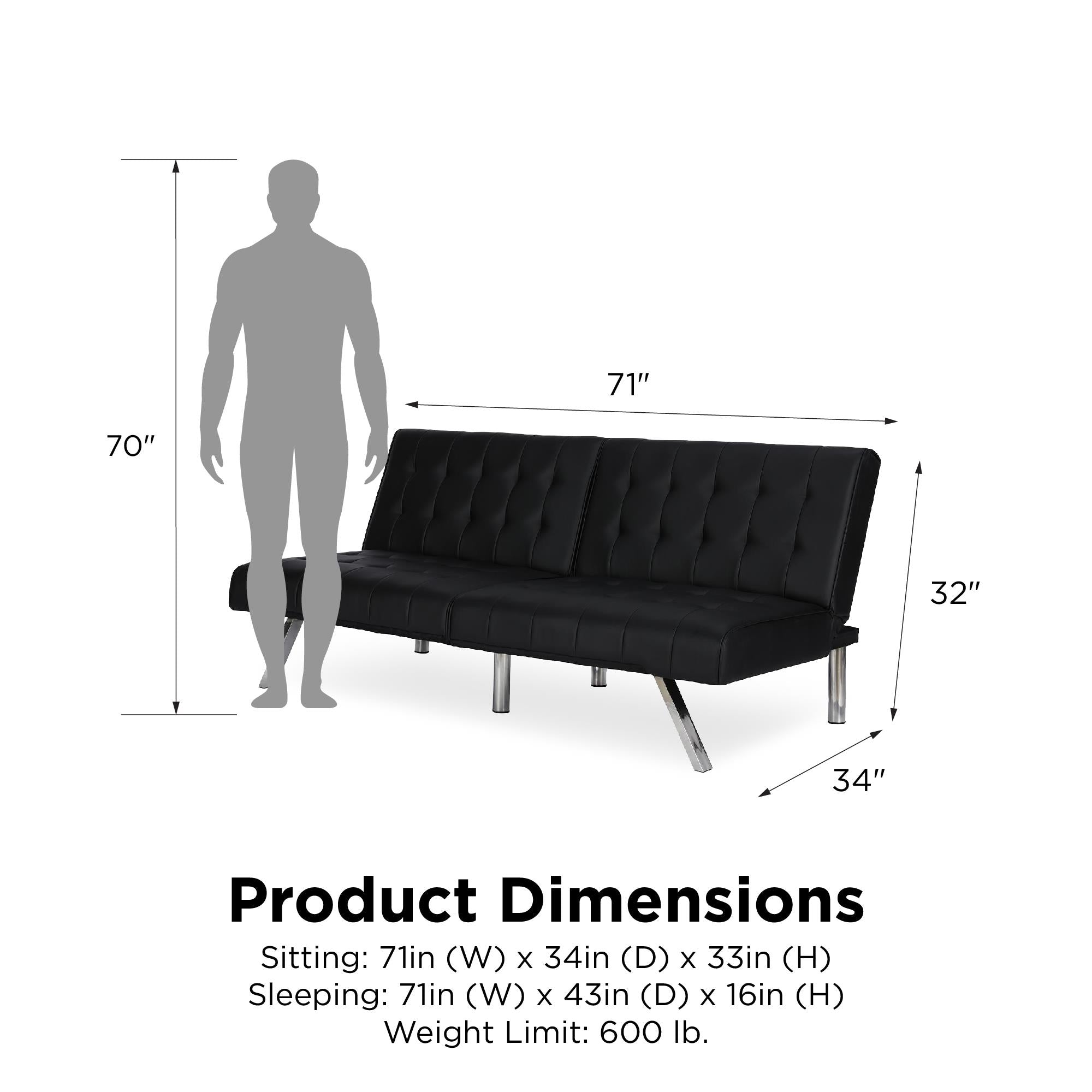DHP Emily Armless Futon Sofa Bed - Black