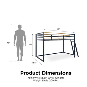 Little Seeds Monarch Hill Haven Twin Size Metal Junior Loft Bed, Navy - Navy - Twin