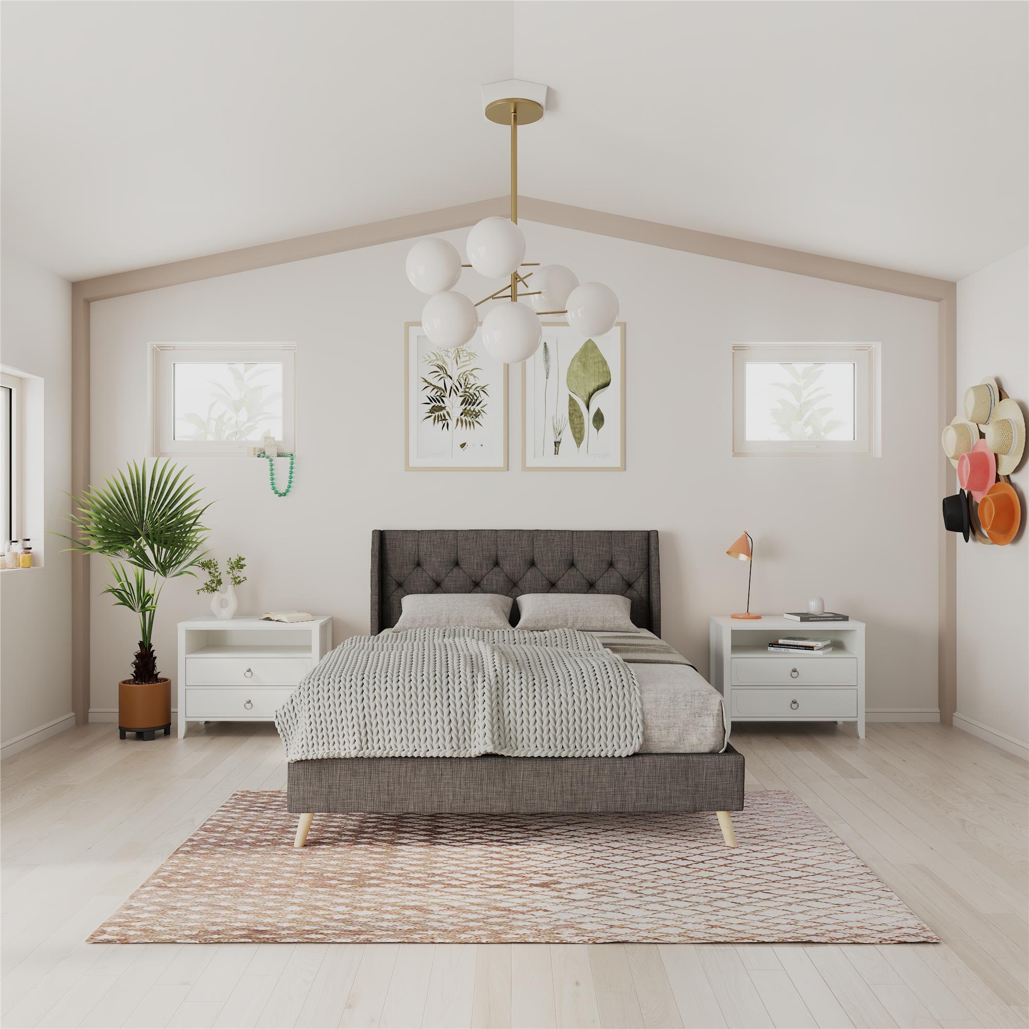 Novogratz Her Majesty Upholstered Bed - Grey Linen - Queen