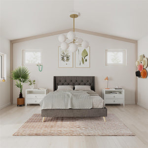 Novogratz Her Majesty Upholstered Bed - Grey Linen - Queen