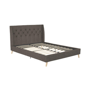 Novogratz Her Majesty Upholstered Bed - Grey Linen - Queen