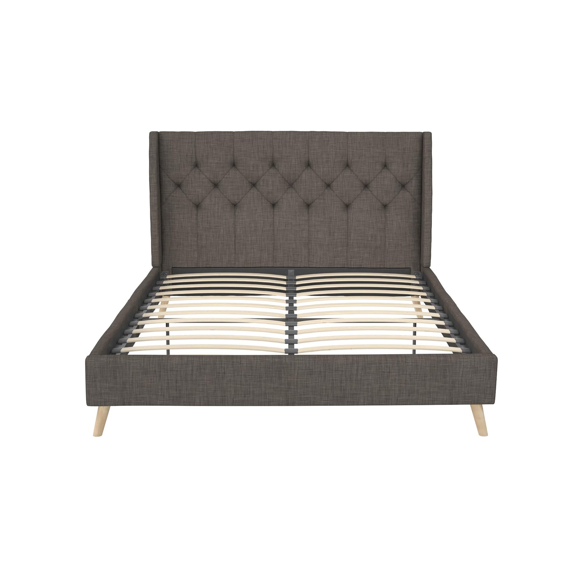Novogratz Her Majesty Upholstered Bed - Grey Linen - Queen