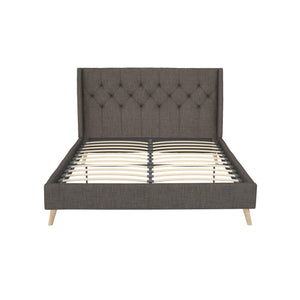 Novogratz Her Majesty Upholstered Bed - Grey Linen - Queen