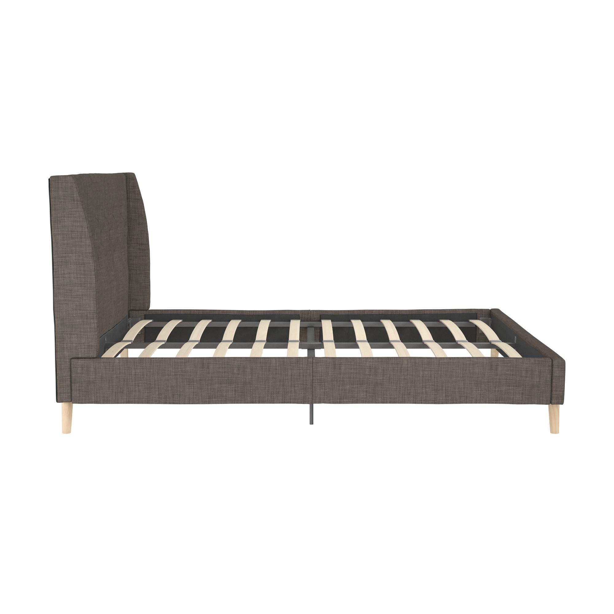 Novogratz Her Majesty Upholstered Bed - Grey Linen - Queen