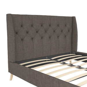 Novogratz Her Majesty Upholstered Bed - Grey Linen - Queen