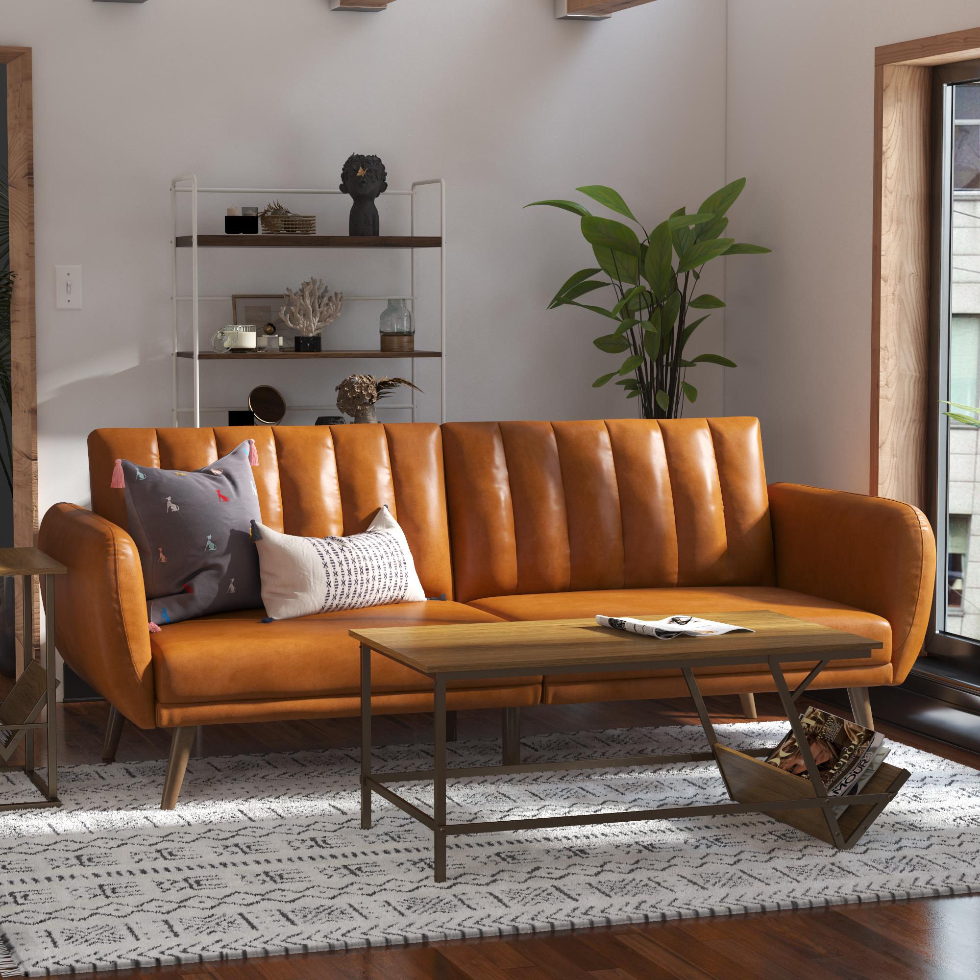 Novogratz Brittany Futon Sofa Bed - Camel Faux Leather