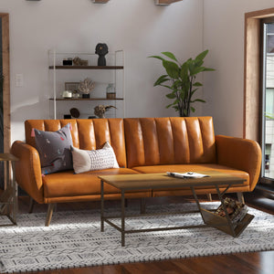 Novogratz Brittany Futon Sofa Bed - Camel Faux Leather