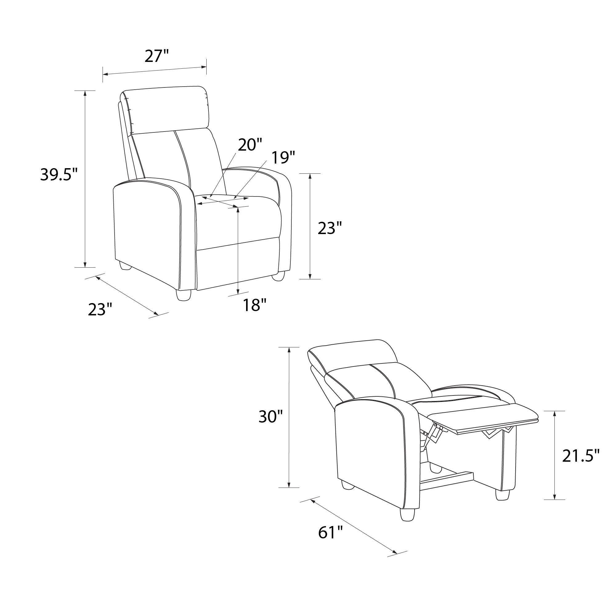 DHP Moby Pushback Recliner - Gray