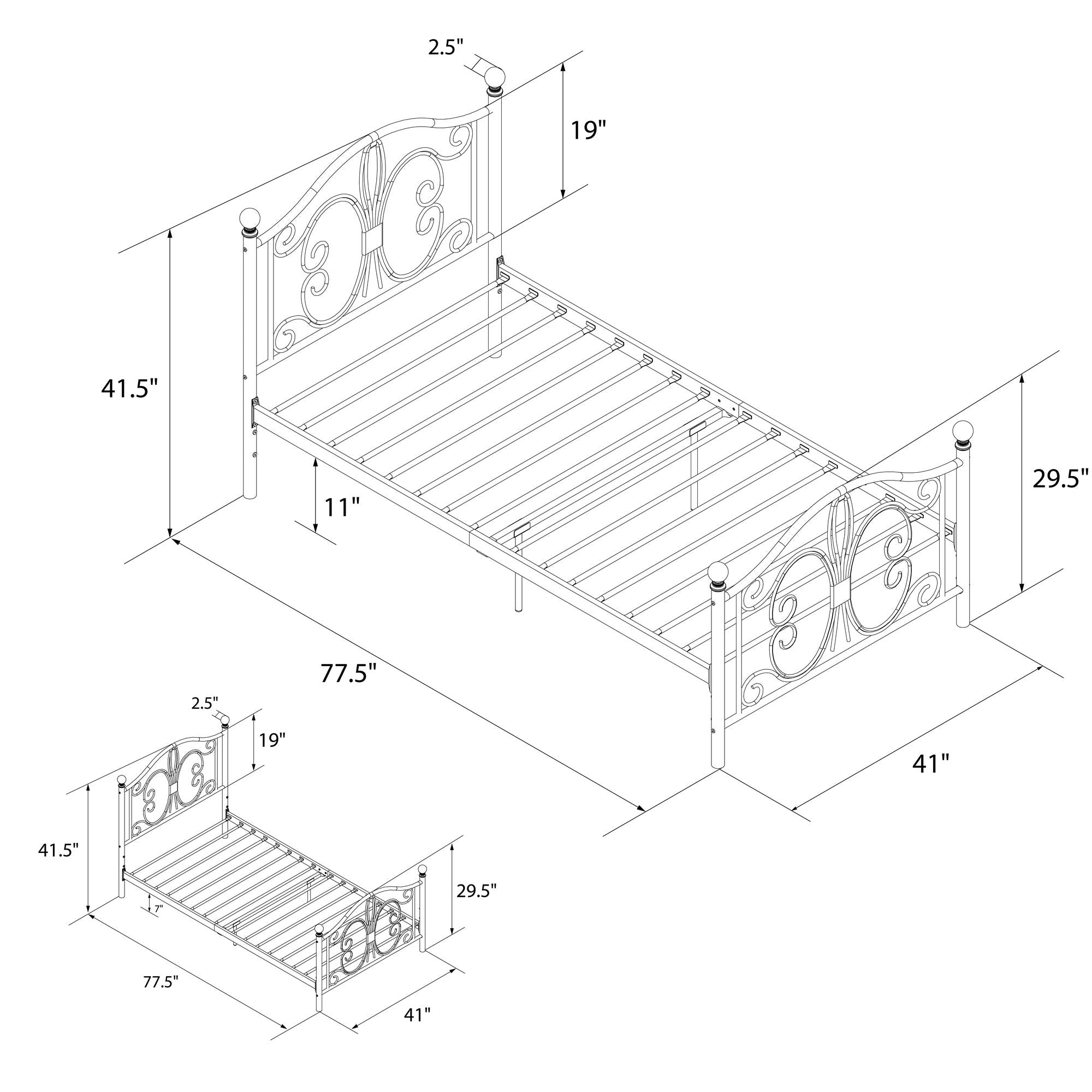DHP Bombay Metal Bed Frame - White - Twin