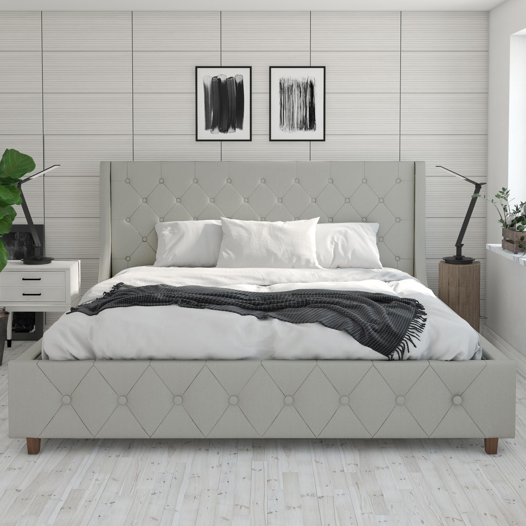 CosmoLiving Mercer Upholstered Bed - Light Gray - King