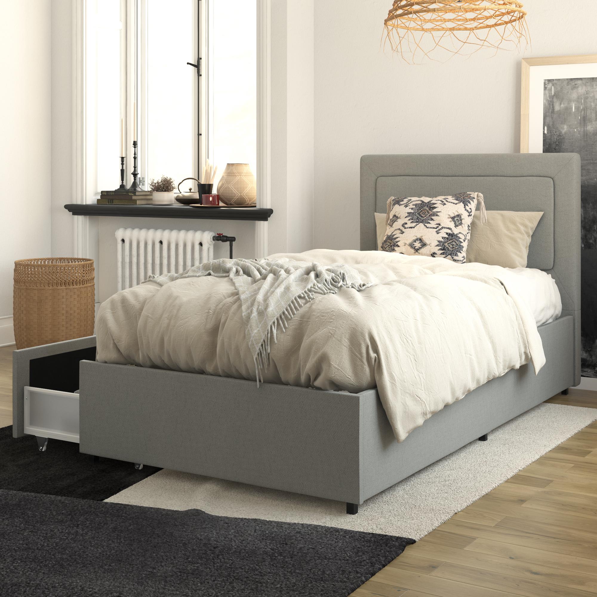 RealRooms Alden Bed with H/B and Storage Drawers - Gray - Twin