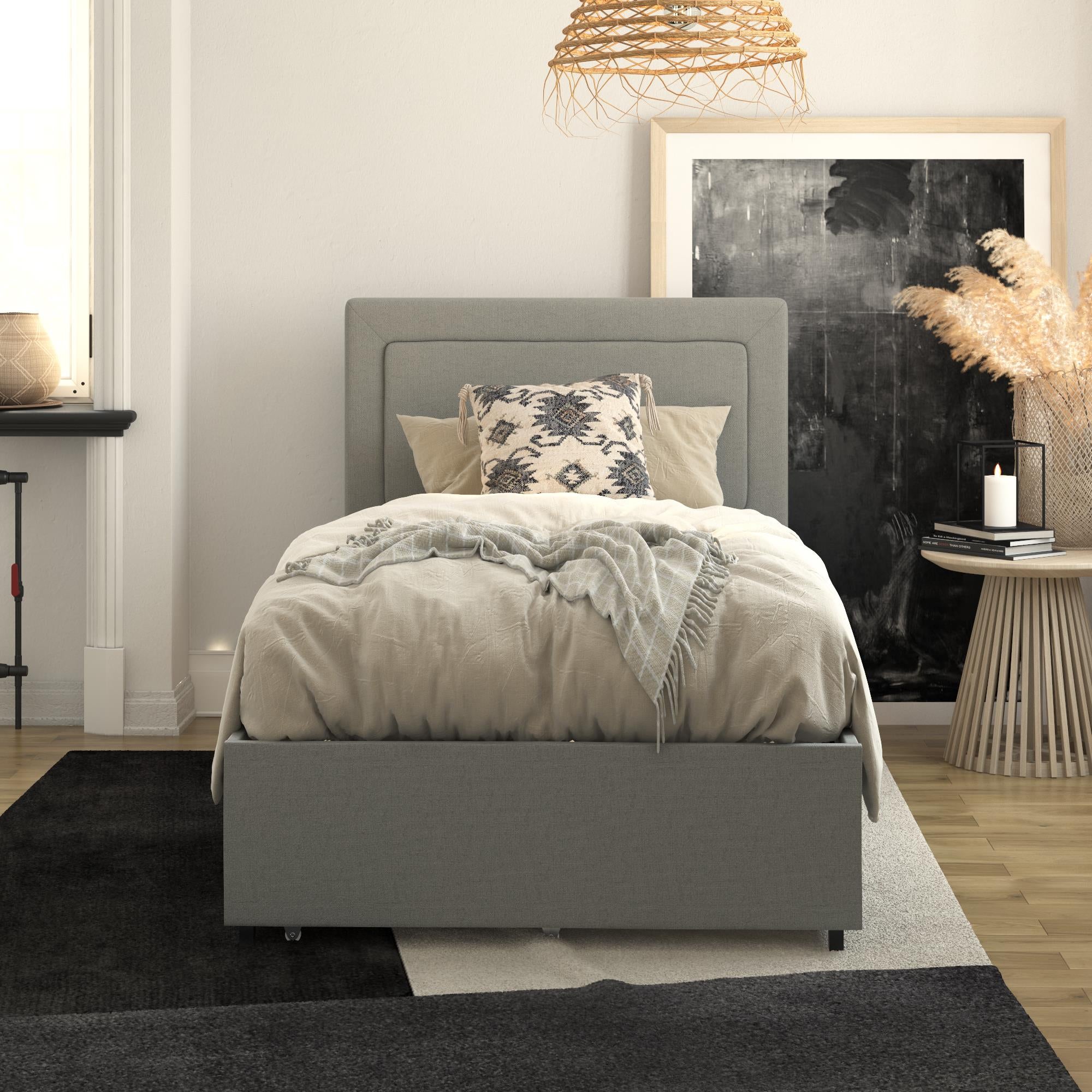 RealRooms Alden Bed with H/B and Storage Drawers - Gray - Twin