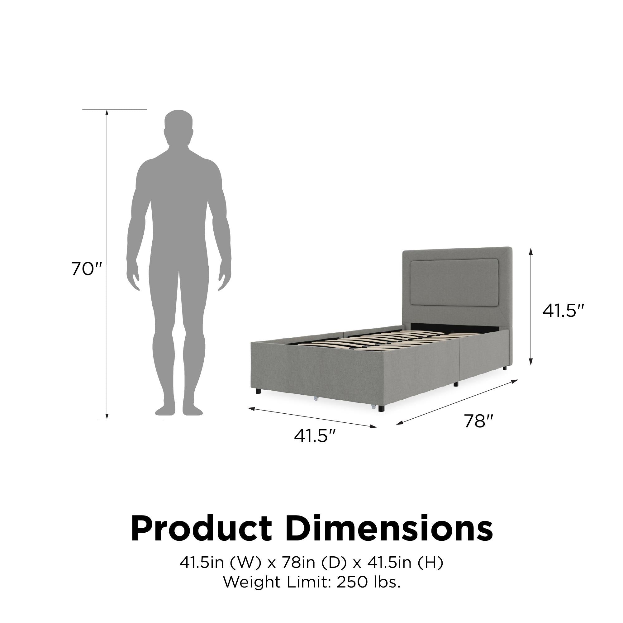 RealRooms Alden Bed with H/B and Storage Drawers - Gray - Twin