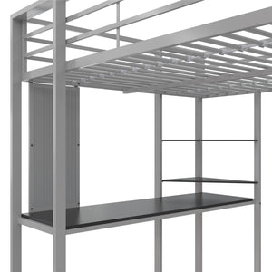 DHP Abode Metal Loft Bed with Desk and Shelves - Silver - Full