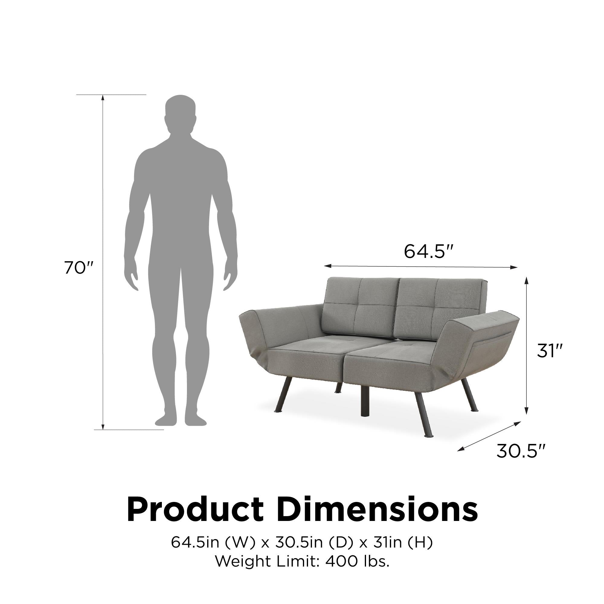 RealRooms Euro Loveseat Futon - Light Gray