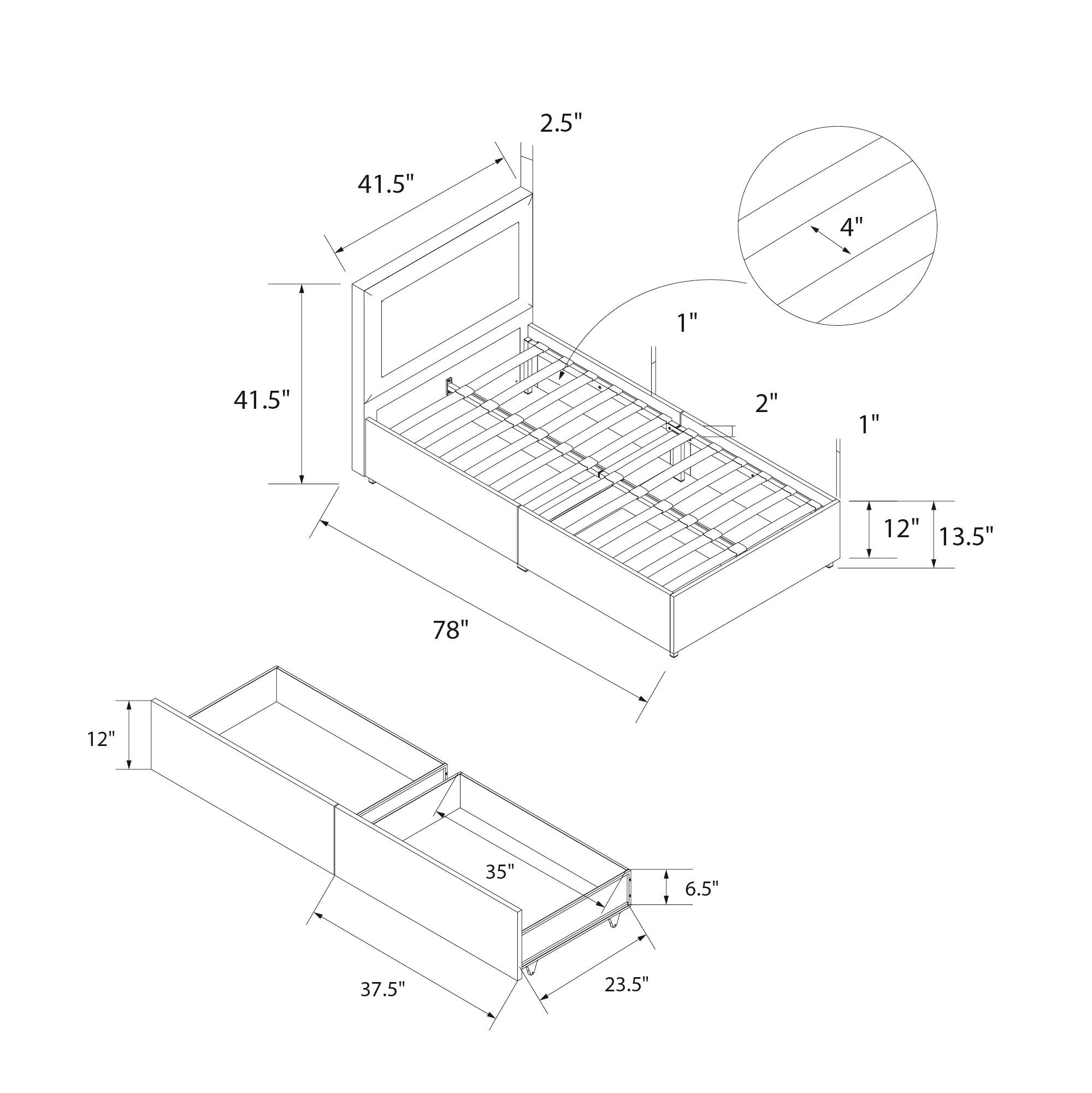 RealRooms Alden Bed with H/B and Storage Drawers - Gray - Twin